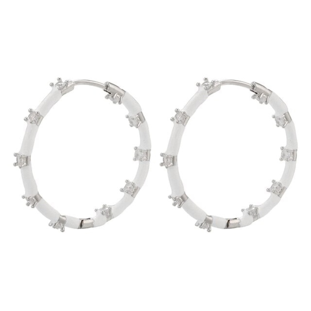 White and Silvertone  Hoop Earrings - Women's Fashion Jewelry